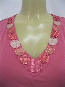 JM COLLECTION WOMENS PINK BEADED V NECK TOP M C96 $40.00  