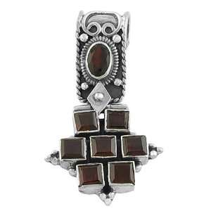   . Garnet 925 Sterling Silver Medieval Inspired Cross Pendant Jewelry