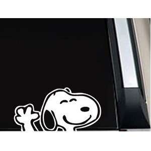  Snoopy Waving Cartoon 7 WHITE   Car Window Decal Sticker 