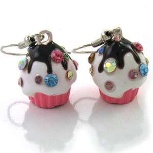 Adorable Party Chocolate Pink Cup Cake Dangle Earrings  