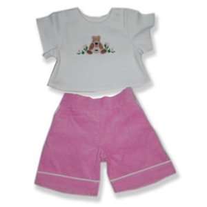 6014 Teddy Bear T shirt w/ Pink Corduroy Pants Clothes for 