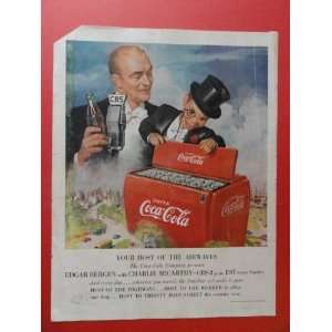 1950 Coca Cola,Charlie McCarthy. print advertisement (familiar red 