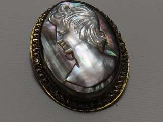 Estate Vintage Cameo Carved Abalone Shell Cameo Pin Brooch  