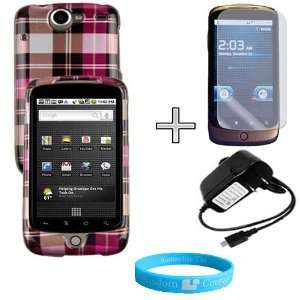Pink Plaid Case for Google Nexus One + Wall Charger + Clear Screen 