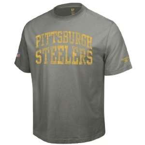  Pittsburgh Steelers Team Name Vintage Grey T Shirt Sports 