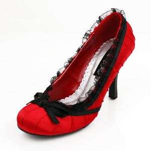 NEW BY WILD DIVA CANDIE 15N SEXY SATIN PUMPS RUFFLE TRIM BOW HIGH 