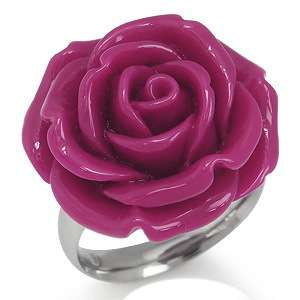 24MM Fuchsia Pink Stainless Steel ROSE FLOWER Ring  