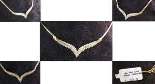 New 14K Gold Vee Style Diamond Necklace   1 Carat  