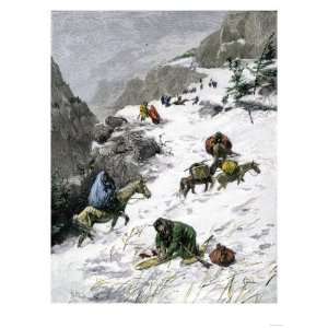  Pioneers in Snow on the Trail over the Rockies, 1800s 