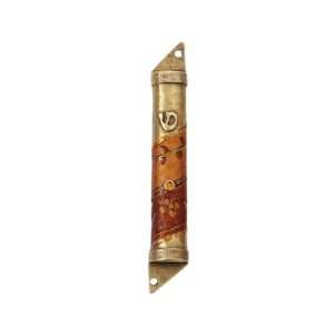   Mezuzah with Leaves, Dots, Orange Bead and Shin 