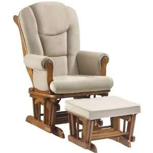 Square Back Glider and Ottoman with Chestnut Wood and Beige Oatmeal 