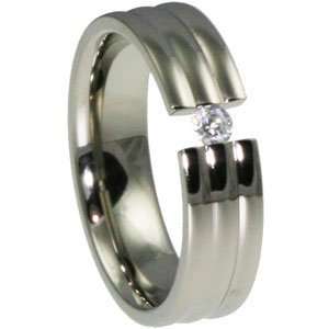   Dome Tension Set Colorless CZ Stone Mens Titanium ring Jewelry