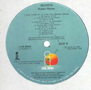   Palmer Secrets LP VG++/NM Canada Island ILPS 9544 Lyric sleeve  