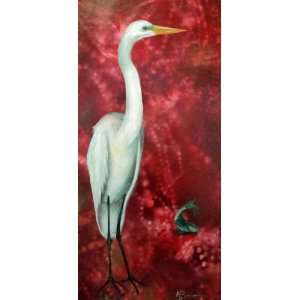  The Egret and the Fish, Original Painting, Home Decor 