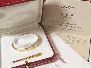 CARTIER 18k Yellow Gold Love Bracelet Sz.17, Complete Set  
