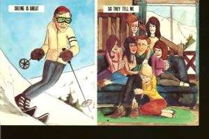 Comic Skiing Cartoon Man w Ladies Ski Utah Postcard  