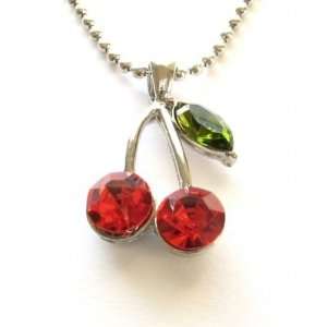  Red Hot Juicy Cherries Crystal Necklace Pendant 16 18 