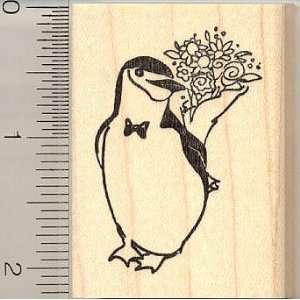    Penguin with Bouquet of Flowers Rubber Stamp Arts, Crafts & Sewing