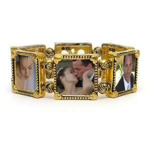  Memory Maker Antiqued Gold Tone Stretch Bracelet with Six 