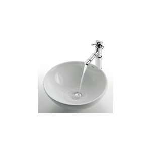   White Round Ceramic Sink KCV 141 and Bamboo Faucet