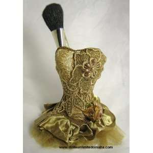  Victorian Brown Dress Make up Kit Holder 