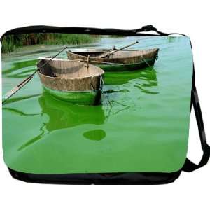  Rikki KnightTM Fishing boat on Green Water Messenger Bag   Book 