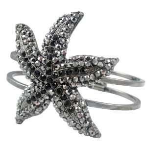   Crystal Sea Life Starfish Ocean Theme Hinged Bangle Bracelet Jewelry