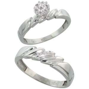 10k White Gold Diamond Engagement Rings Set for Men and Women 2 Piece 