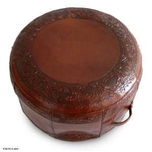  Tooled leather ottoman, Spanish Grace