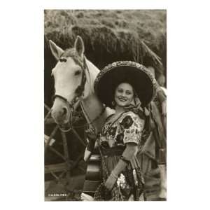  Woman with Horse, Mexican Charra Premium Poster Print 