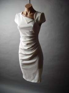 Ivory Gathered Pleat Sophisticated Classic Tailored Women Pencil 