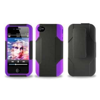 New Reiko Hybrid Case kickstand for iPhone 4 4S Black/Purple Silicone 