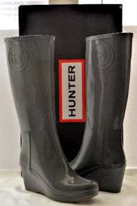 Hunter Champery Gray Tall Wedge Rubber Winter Snow Rain Boot Rainboot 