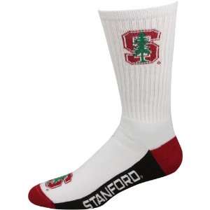  Stanford Cardinal Tri Color Team Logo Crew Socks   White 