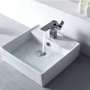    150 14601CH Square Ceramic Sink and Sonus Basin Faucet Chrome, White