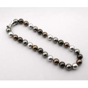 Pearl Strand Necklace 14 mm, Grey, Black and Brown Seashell Pearls 18 