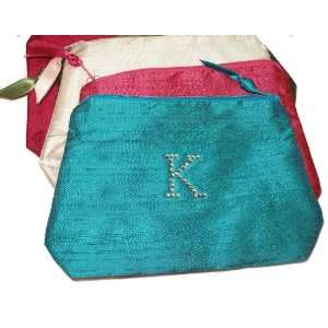 Personalized Silk Cosmetic Bag with Crystals   Your Choice of Colors