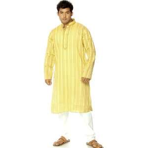   Kurta Pajama with Woven Stripes and Embroidery on Neck   Pure Cotton