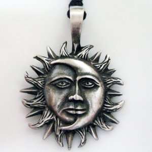  Sun & Moon Face Pewter Pendant Necklace Jewelry