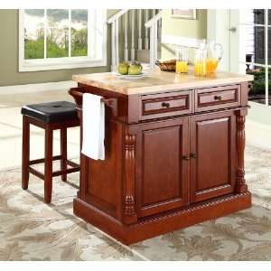 Butcher Block Top Kitchen Island with 24 Upholstered Square Seat 
