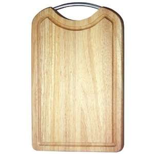   Housewares Rubber Wood Rectangle Chopping Board With Chrome Handle