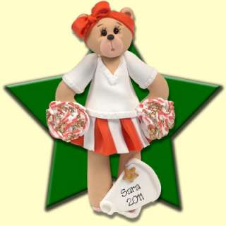 ORANGE CHEERLEADER Bear Personalized Ornament  