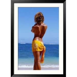  Back of Woman in Sarong Standing on Beach Framed 