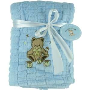  Snugly Baby Blue Fleece Baby Blanket w/ Embroidered Bear 