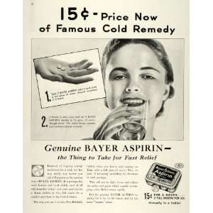  1937 Ad Bayer Aspirin Medicine Pills Cold Pain Cure 