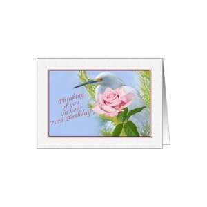  Birthday 70th, Pink Rose and Snowy Egret Bird Card Toys & Games