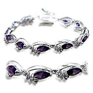  7 Inch Silver Tone Tennis Bracelet With Amethyst Marquise 