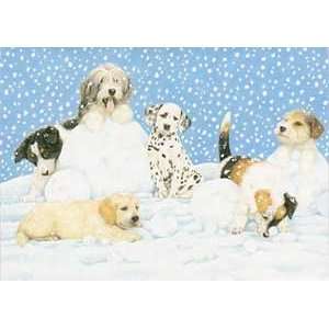  Dogs Playing In Snow Christmas Card