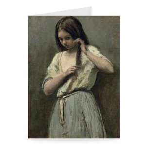 Young Girl at her Toilet (oil on canvas) by   Greeting Card (Pack of 