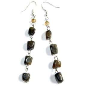   Earrings 08 Citrine Yellow Gray Nugget Crystal Stone 3 Jewelry